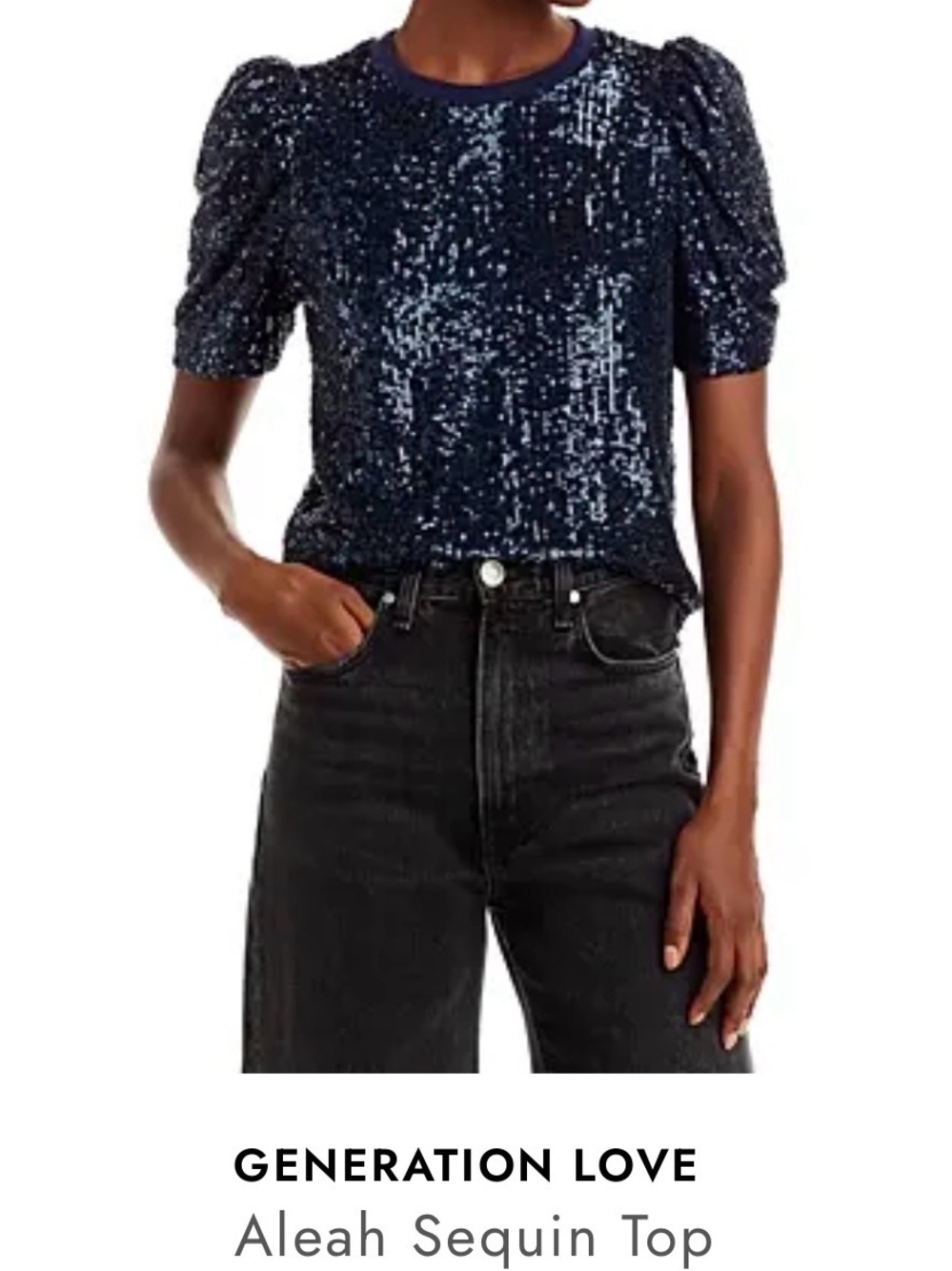 NWT Generation Love Aleah Sequin Short Sleeve Top in Navy Blue - Size M - $198